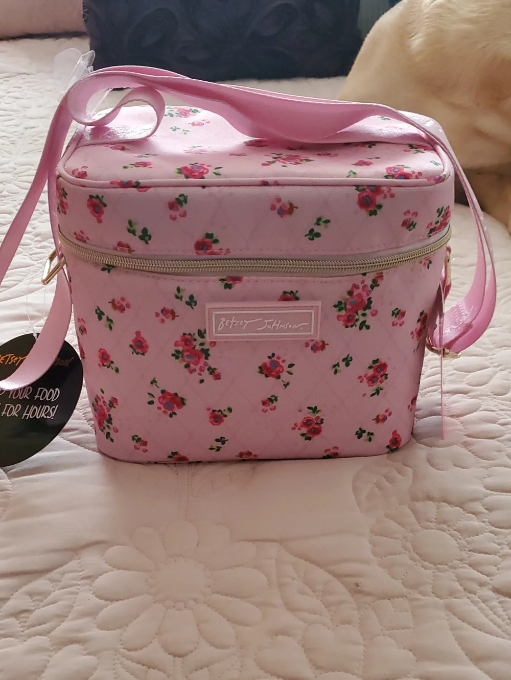 Betsey Johnson Pink Floral Quilted Crossbody Cosmetic Case